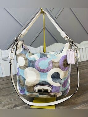 Coach Kristin Op Art Sequin Convertible Hobo Shoulder Bag Multicolor